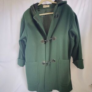 Jonathan Michael Wool Blend Hood Lined Hunter Green Duffle Coat Toggle Closure X